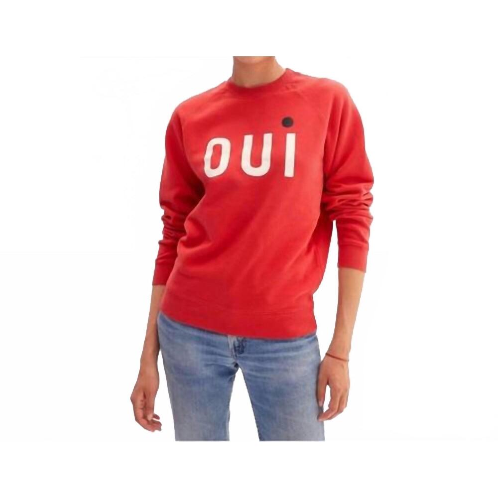 NEW CLARE V. long sleeve crewneck oui sweatshirt in super red